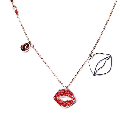 Collar Swarovski Labios Pavé Rojo Oro Rosa