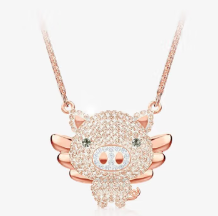 Collar Swarovski Cerdito Alado Pavé Champán