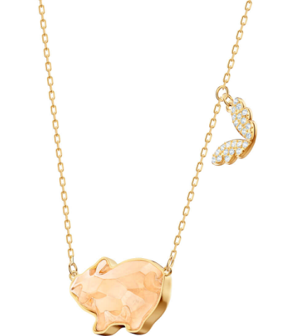 Collar Swarovski Cerdito Cristal Facetado con Dije Hoja