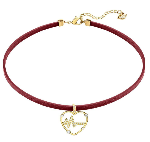 Gargantilla Rojo Cordón con Corazón Latido Pavé Dorado