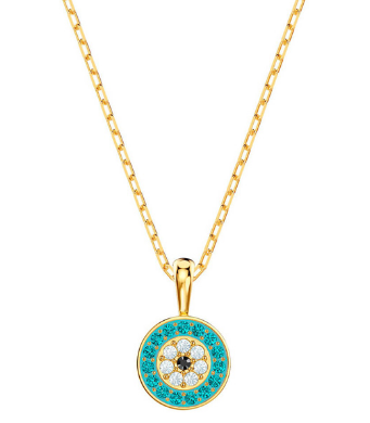 Collar Medallón Mandala Turquesa Esmaltado Dorado