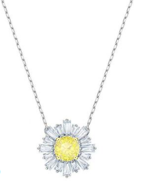 Collar Sol Cristal Amarillo Rayos Baguette Rodiado