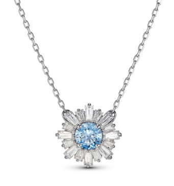 Collar Sol Cristal Azul Rayos Baguette Rodiado