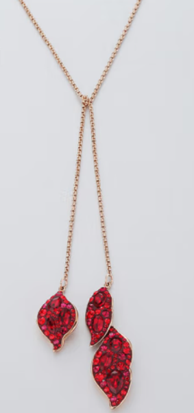 Collar Lazo Doble Hoja Roja Pavé Oro Rosa