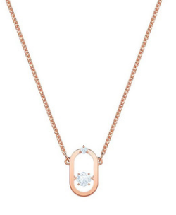 Collar Eslabón Ovalado Cristal Blanco Oro Rosa