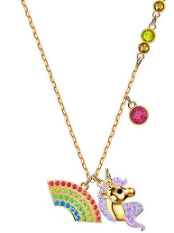 Collar Unicornio y Arcoíris Pavé Multicolor Dorado