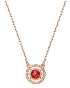 Collar Medallón Perlado Cristal Rojo Oro Rosa