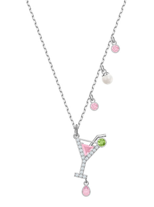 Collar Copa de Cóctel Rosa y Verde con Dijes Rodiado