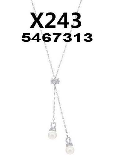 Collar Swarovski Lazo Doble Perla Colgante Rodio
