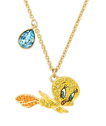 Collar Swarovski Pajarito Amarillo Pavé con Gota Celeste
