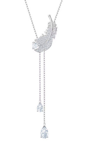 Collar Swarovski Pluma Pavé con Doble Gota Rodio