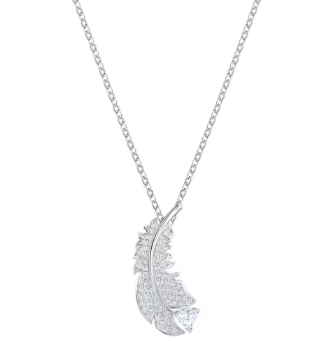 Collar Swarovski Pluma Curva Pavé con Gota Final Rodio