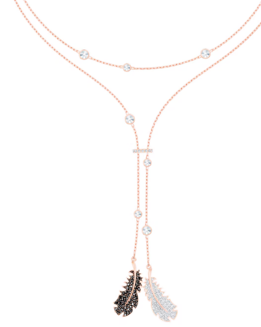 Collar Swarovski Doble Pluma Pavé Blanco y Negro Oro Rosa