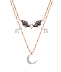 Collar Swarovski Doble Capa Murciélago y Luna Oro Rosa