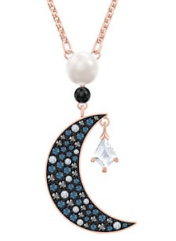 Collar Swarovski Luna Creciente Pavé Azul con Perla Oro Rosa