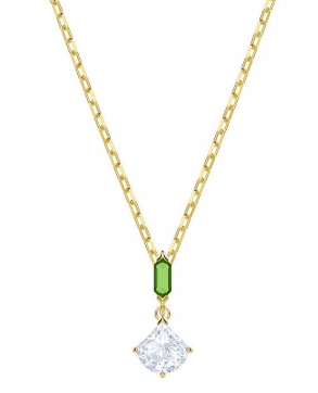 Collar Swarovski Gota Doble Verde y Transparente Dorado