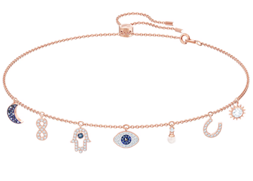 [X267] Collar Swarovski Symbolica Amuletos Luna y Ojo Protector Oro Rosa