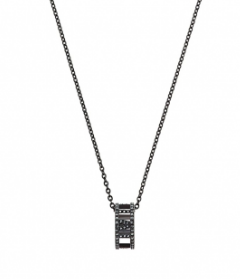 Collar Colgante Jaula Ovalada Cristales Negros Gunmetal