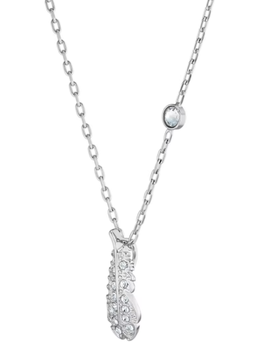 Collar Pluma Pavé Blanca con Cristal Solitario Rodio