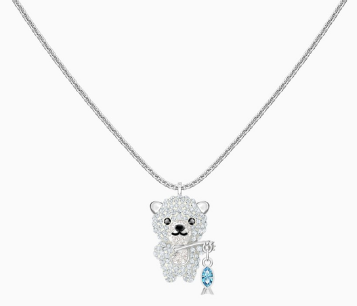 Collar Oso Polar Pavé con Pez Cristal Azul Rodio
