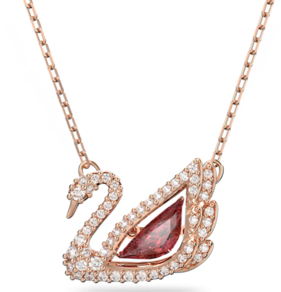 Collar Cisne Icónico Ala Cristal Rojo Oro Rosa