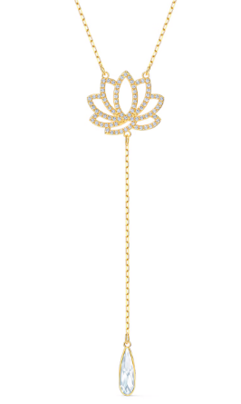 Collar Lazo Flor de Loto con Gota Marquise Dorado