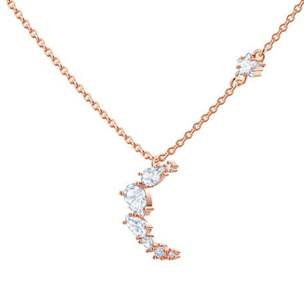 Collar Swarovski Luna Creciente Cristales Mixtos Oro Rosa