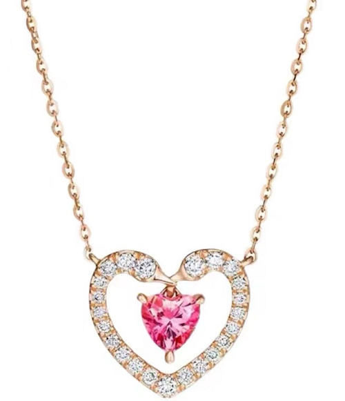 Collar Swarovski Corazón Contorno Pavé Piedra Rosa
