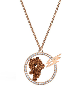 Collar Swarovski Oso Marrón en Círculo con Rayo