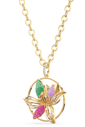 Collar Flor Multicolor Marco Circular Dorado