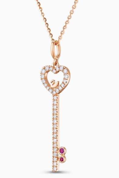 Collar Llave Corazón Pavé y Acentos Rosa