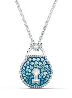 Collar Candado Pavé Degradado Turquesa Tono Platino