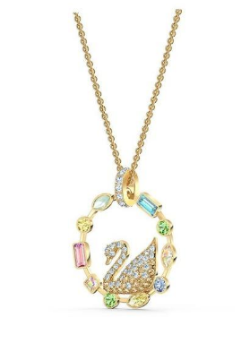 Collar Cisne Aro Dorado con Cristales de Color