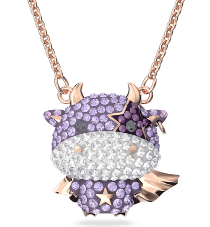 Collar Toro Bebé Pavé Lila con Cuernos Dorados