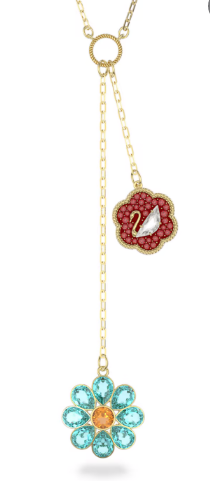Collar Lazo Flor Turquesa y Charm Cisne Rojo