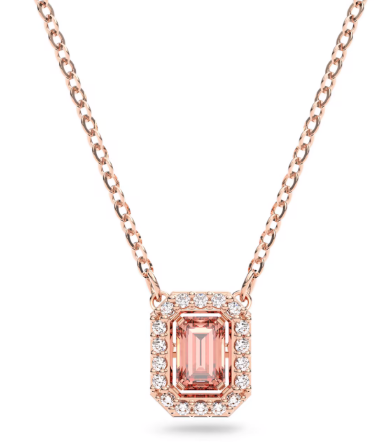 Collar Millenia Cristal Octagonal Rosado Halo Oro Rosa