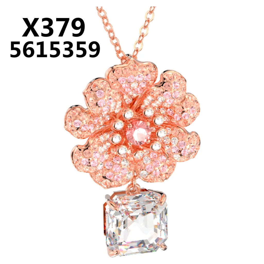 Collar Flor Pavé Rosa con Colgante Cristal Cuadrado