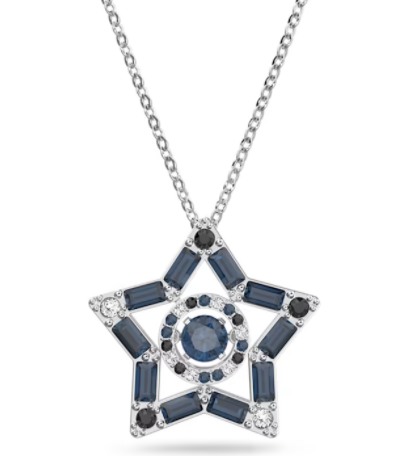 Collar Estrella Abierta Baguette Azul Rodio