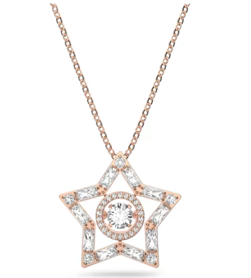 Collar Estrella Abierta Baguette Blanco Oro Rosa