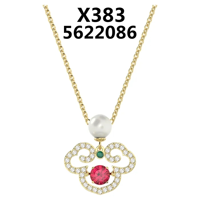 Collar Perla y Motivo Ondulado Pavé con Cristal Rojo
