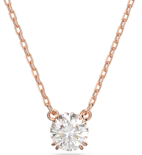 Collar Solitario Cristal Redondo Oro Rosa