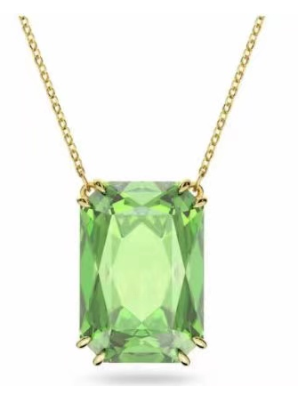 Collar Solitario Cristal Verde Corte Esmeralda Dorado