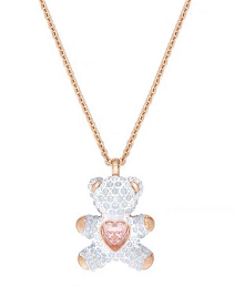Collar Swarovski Oso Pavé Bicolor Corazón Rosa