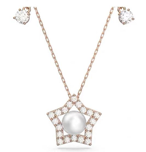 Collar Swarovski Estrella Pavé Perla Central Oro Rosa