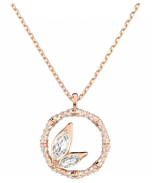 Collar Swarovski Mariposa Blanca en Aro Oro Rosa