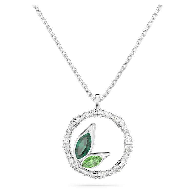 Collar Swarovski Mariposa Bicolor Verde en Aro Rodio