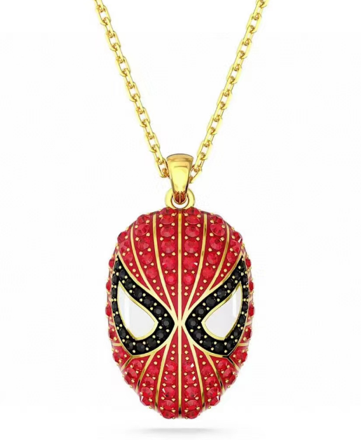 Collar Swarovski Máscara Spider-Man Roja Dorado