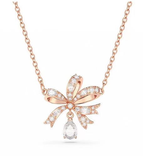 Collar Swarovski Lazo Clásico Pavé Blanco Oro Rosa