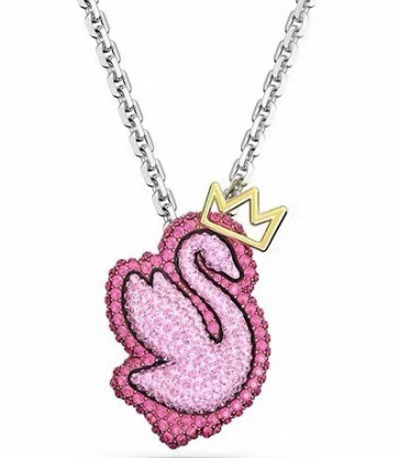 Collar Swarovski Cisne Rosa Grande Corona Dorada