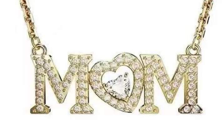 Collar Swarovski letras MOM corazón pavé
